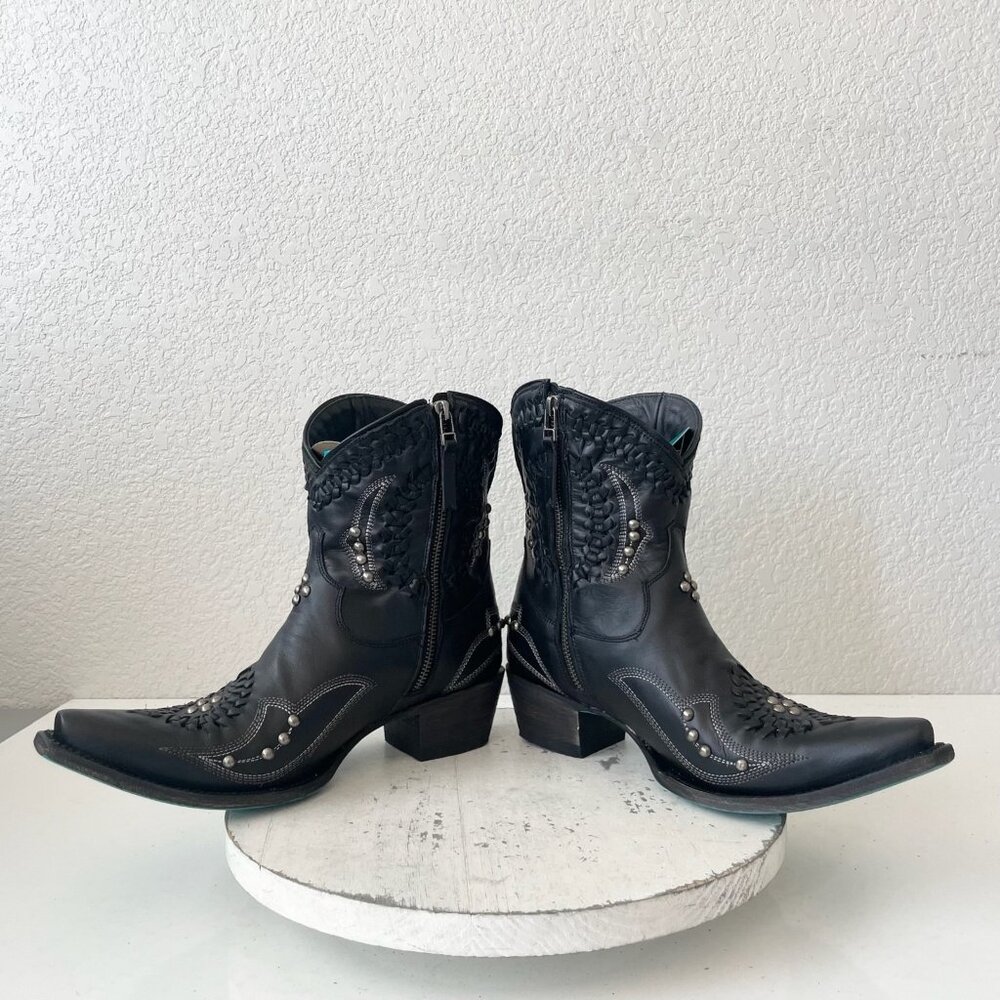 Lane COSSETTE Womens Cowboy Bootie 10 Western Cowgirl Black Short Ankle Boots - Picture 7 of 11